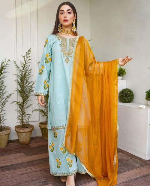 New Blue Feroza 3pcs Suit