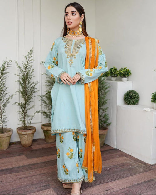 New Blue Feroza 3pcs Suit