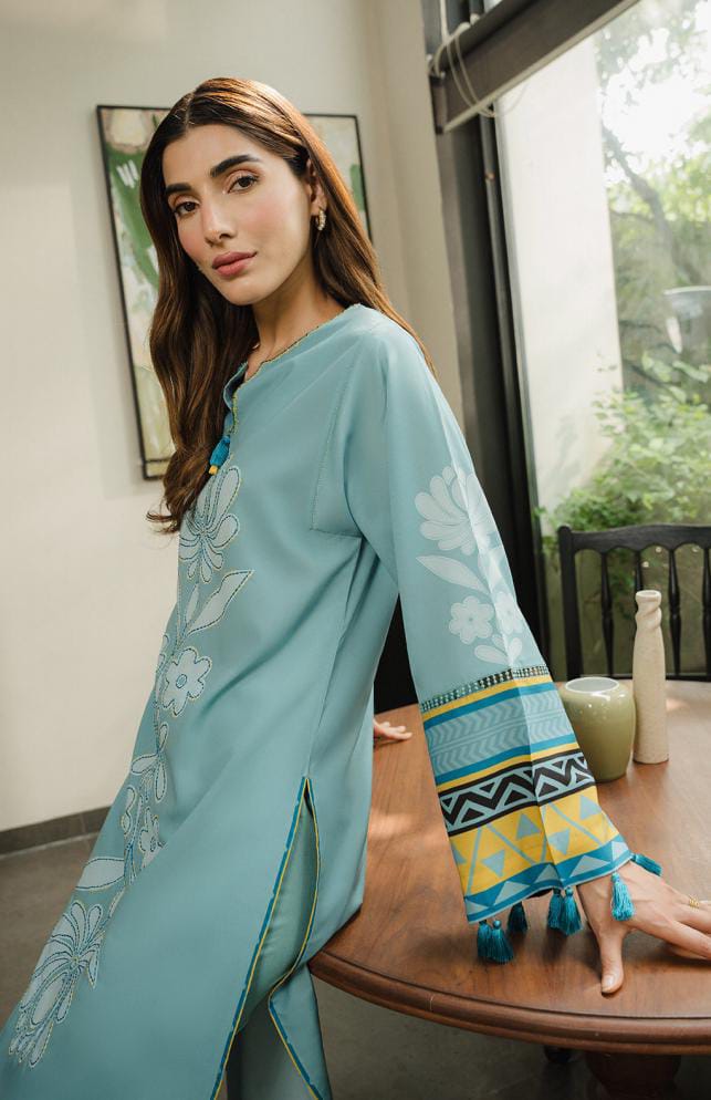 AAB - E -BAHAR AQUA 3PCS SET WITH CHAFFON DUPATTA