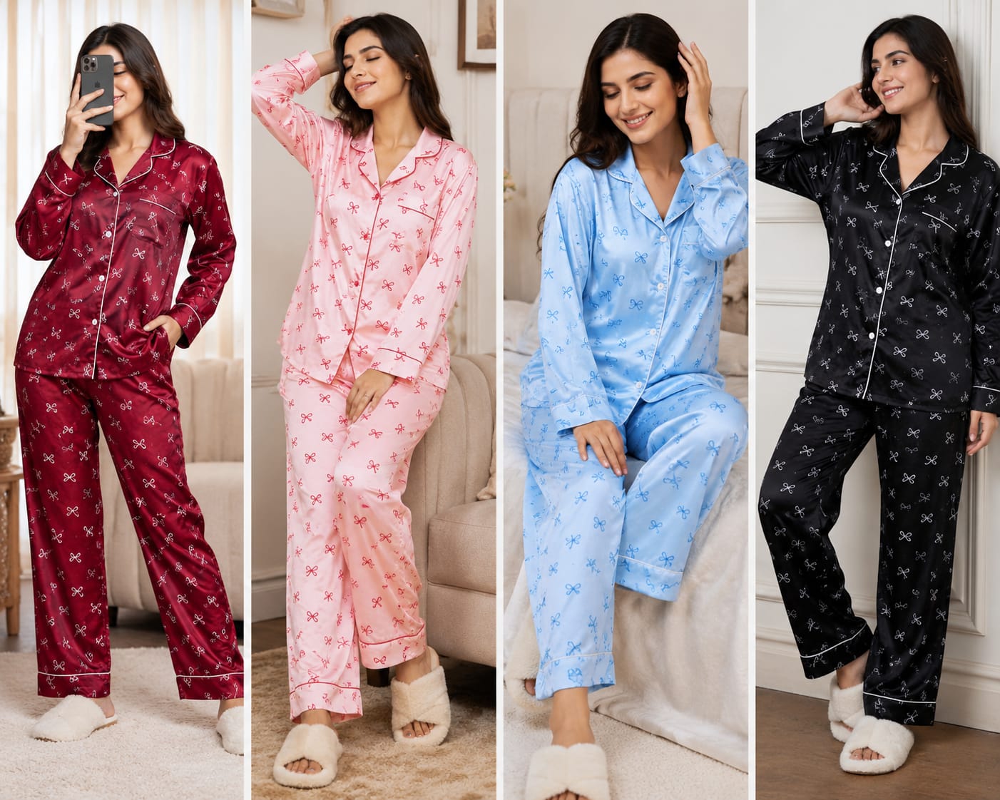 Bow Print NightSuit 3Pcs
