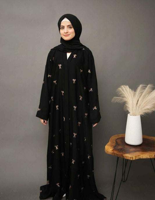 Bow Abaya With Front And Back Embroidery