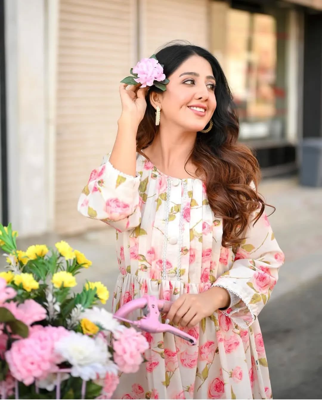Pink rose Printed Lawn Frock
