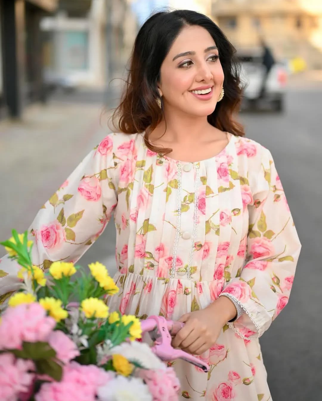 Pink rose Printed Lawn Frock
