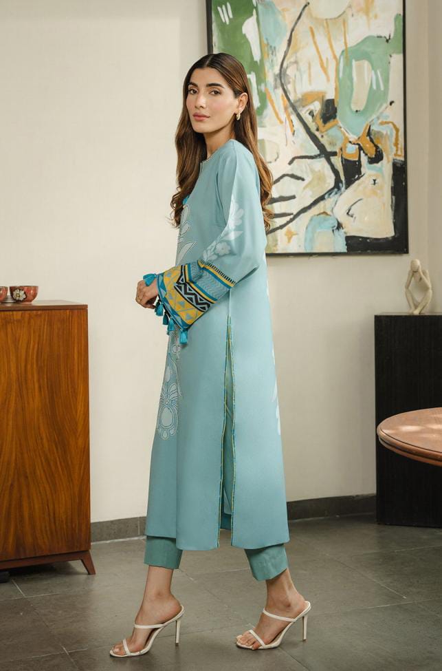 AAB - E -BAHAR AQUA 3PCS SET WITH CHAFFON DUPATTA
