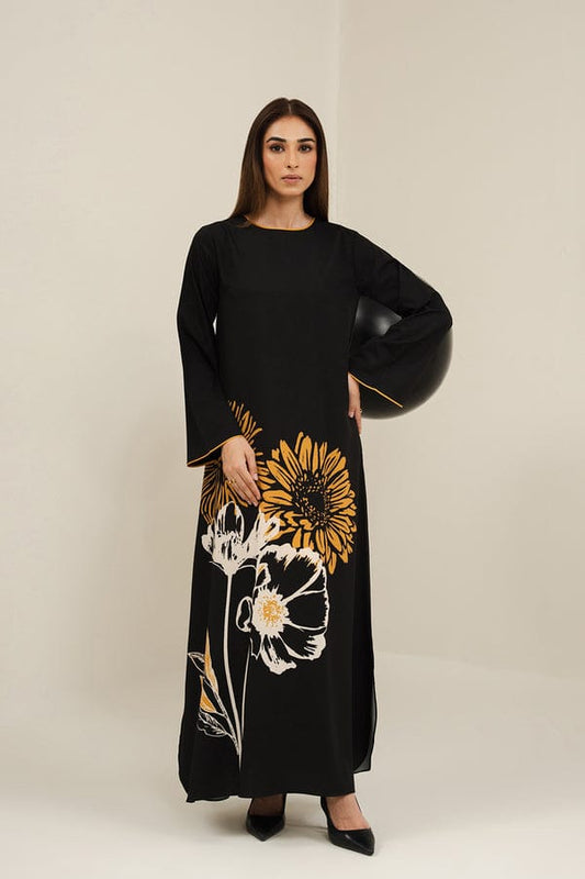 BLACK PRINTED LONG DRESS  2PCS