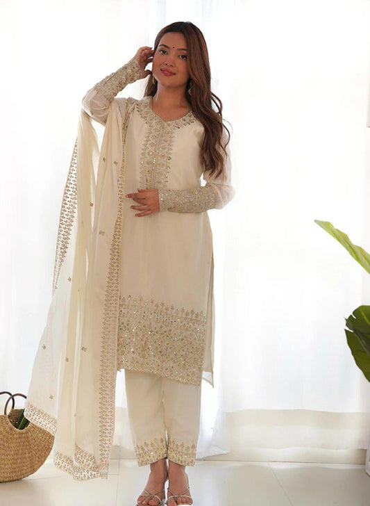 White Chaffon Heavy Embroidered 3pcs