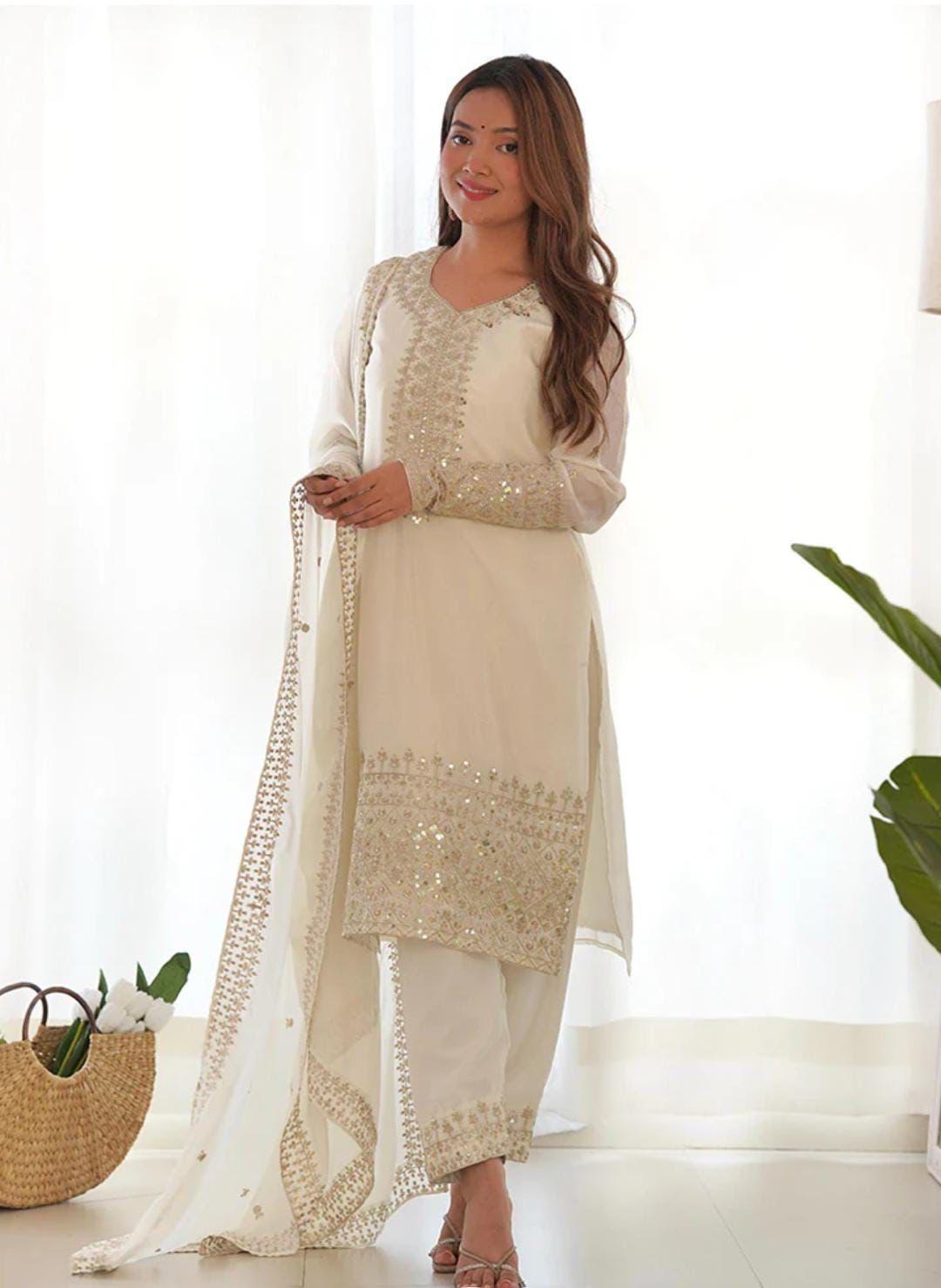 White Chaffon Heavy Embroidered 3pcs