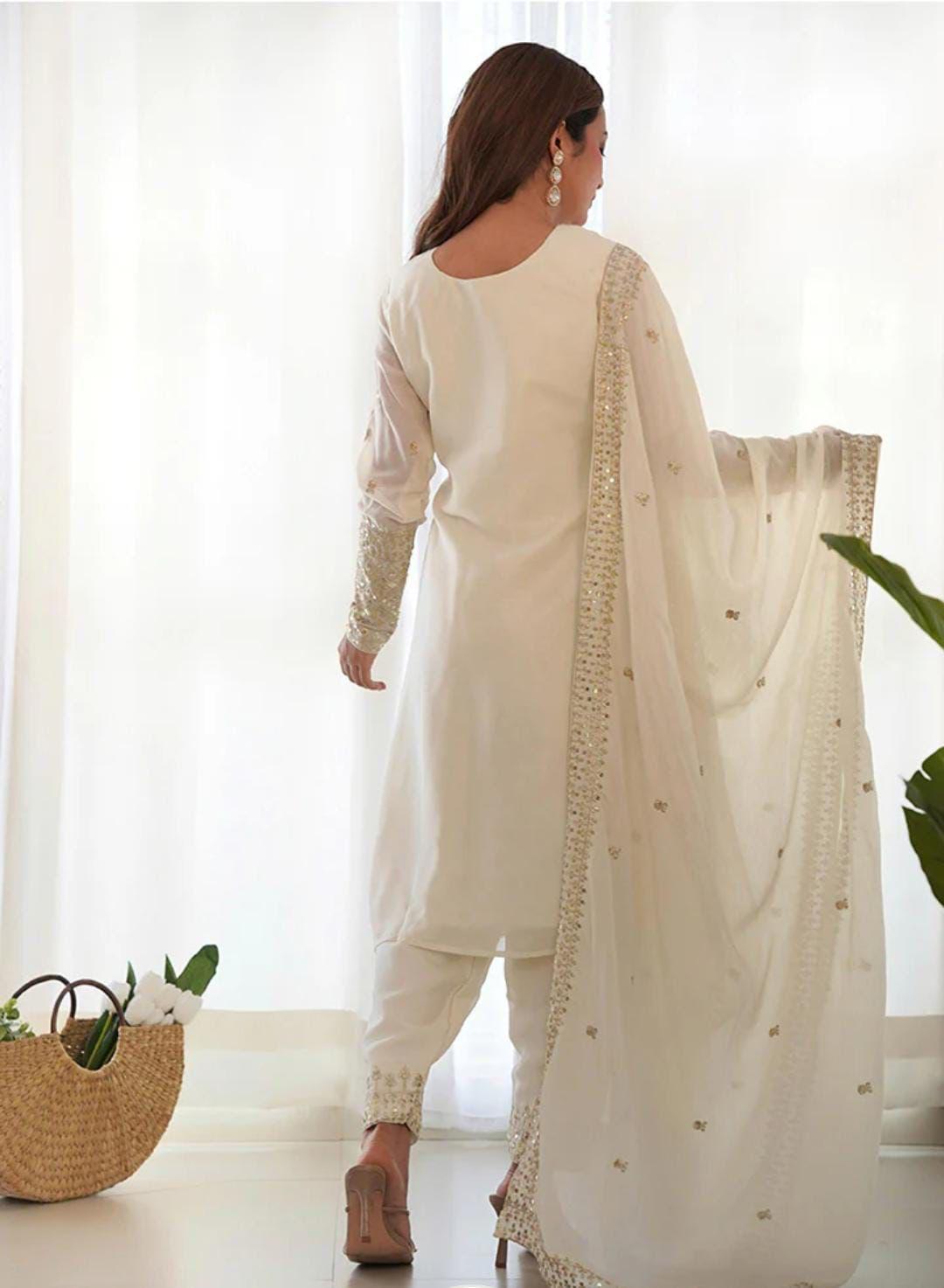 White Chaffon Heavy Embroidered 3pcs