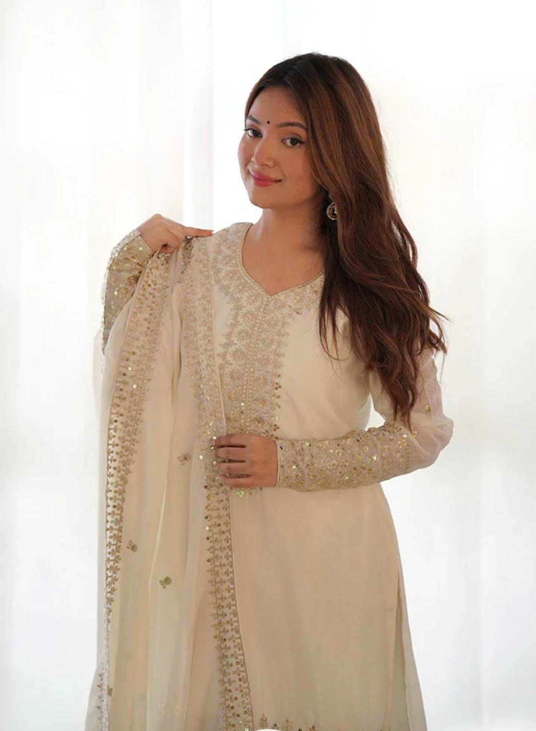 White Chaffon Heavy Embroidered 3pcs