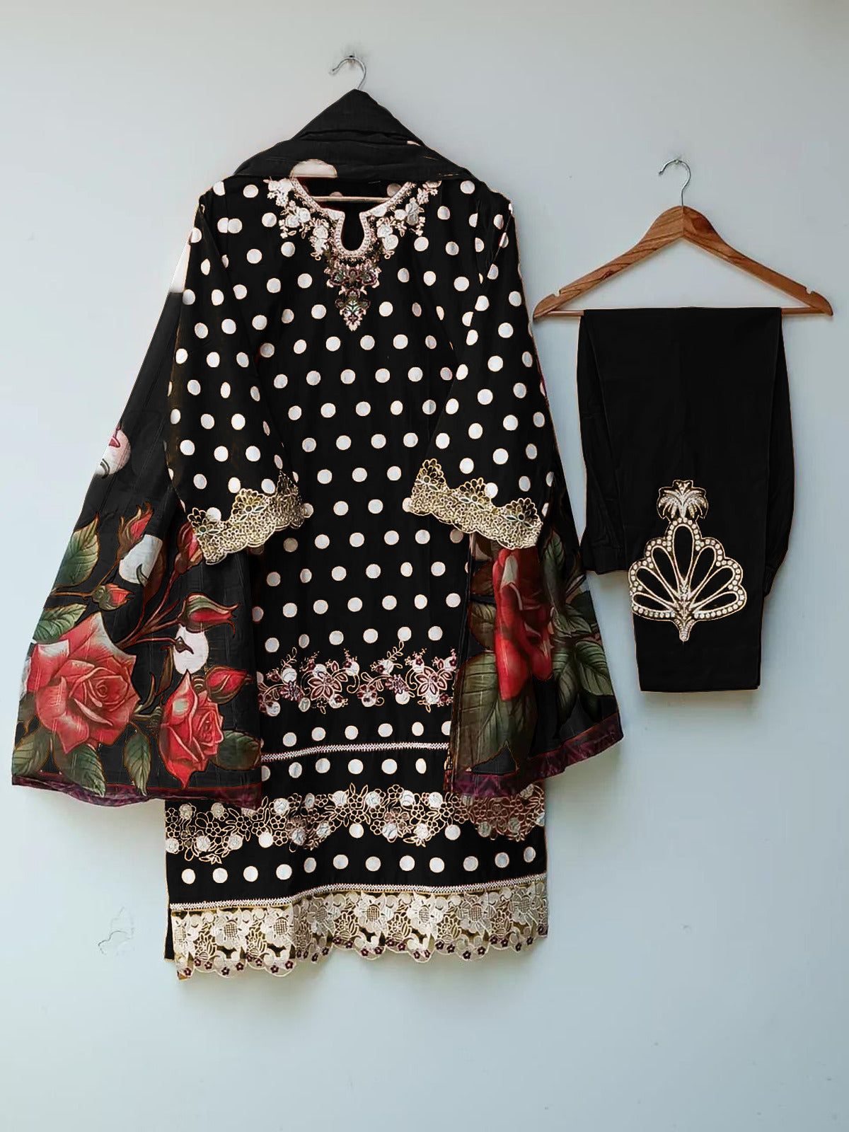 Elegant patchwork lawn suit
