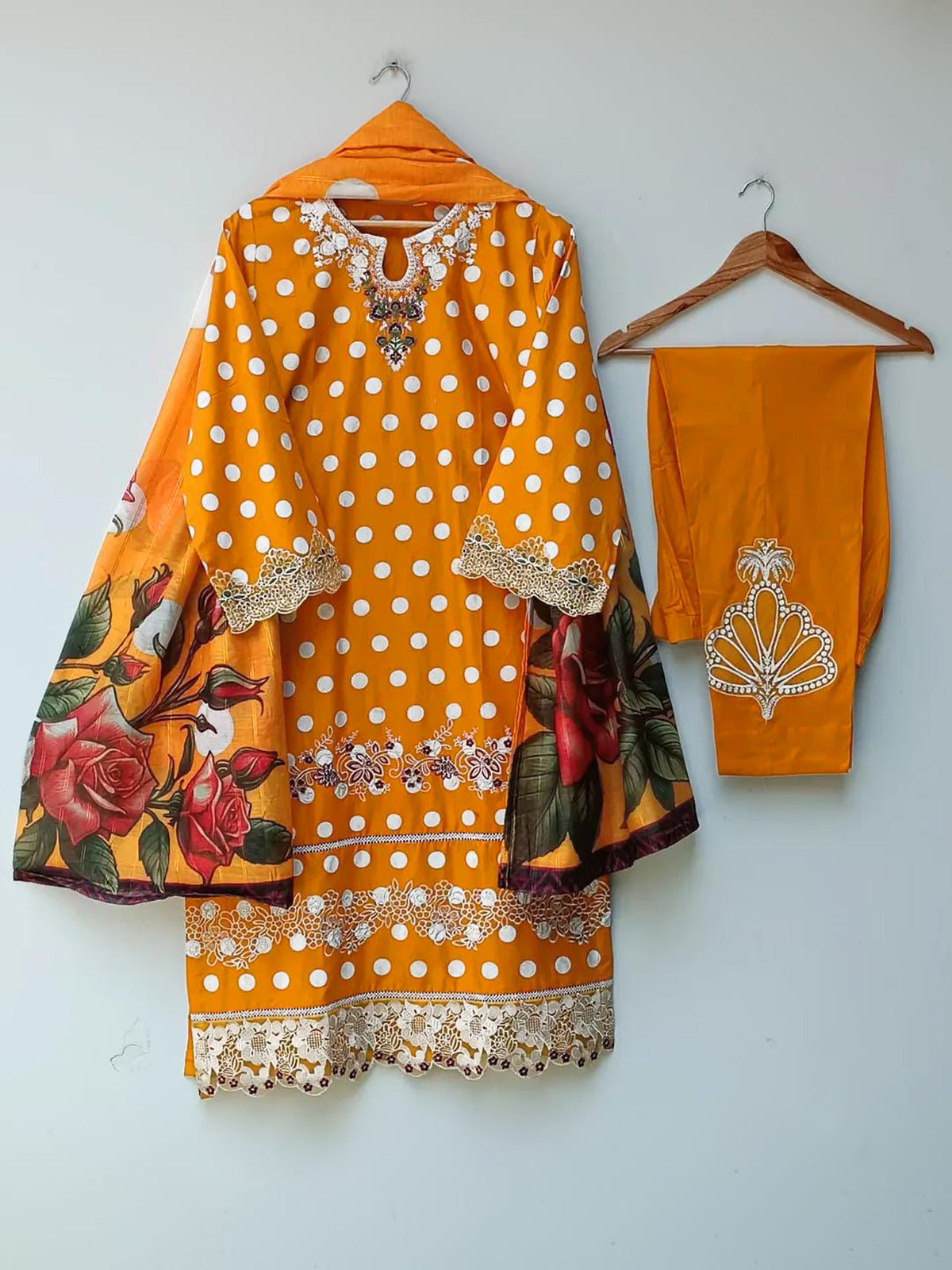 Elegant patchwork lawn suit