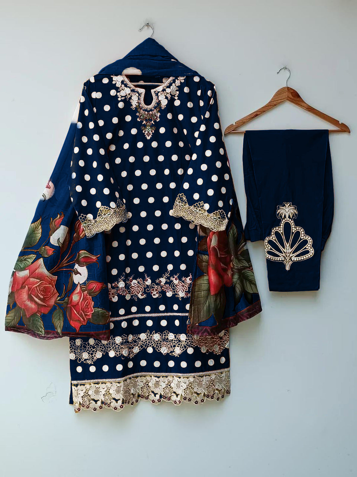 Elegant patchwork lawn suit