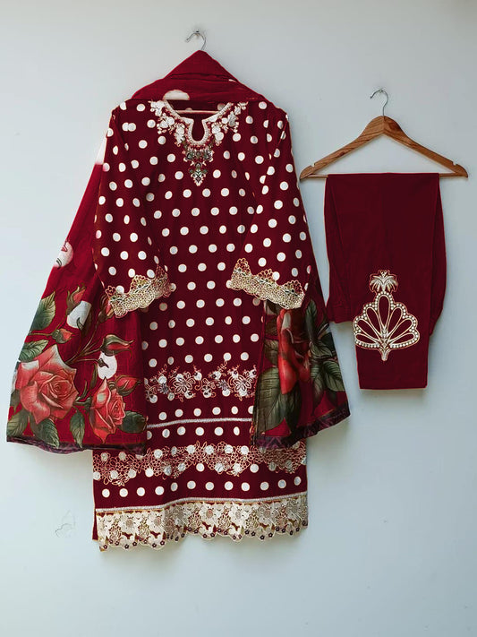 Elegant patchwork lawn suit