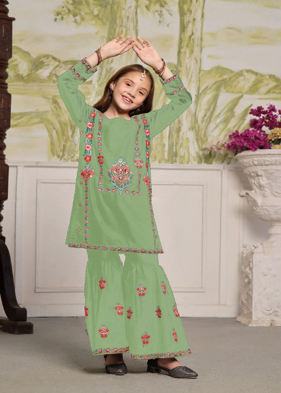 Shirt With Embroidered Garara KIds 2 Pcs
