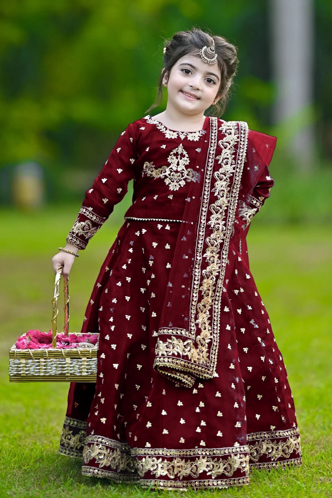Top and skirt Embroidered with Dupatta kids 3pcs