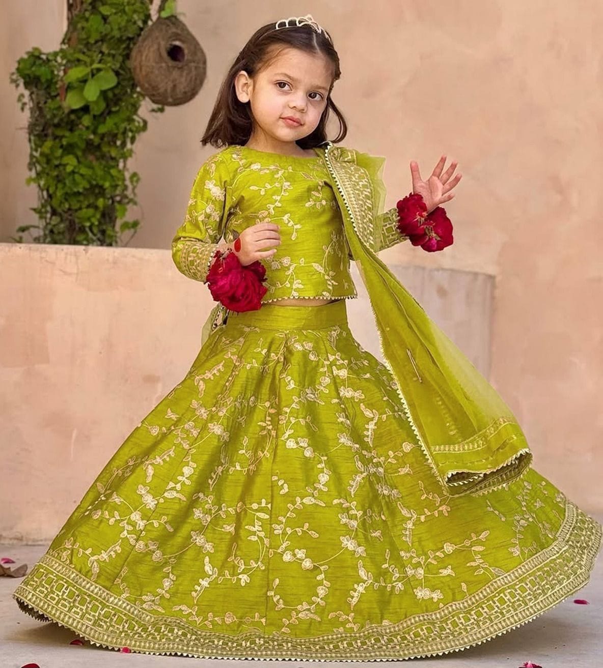 Top & Skirt Embroidered with Dupatta Kids 3Pcs
