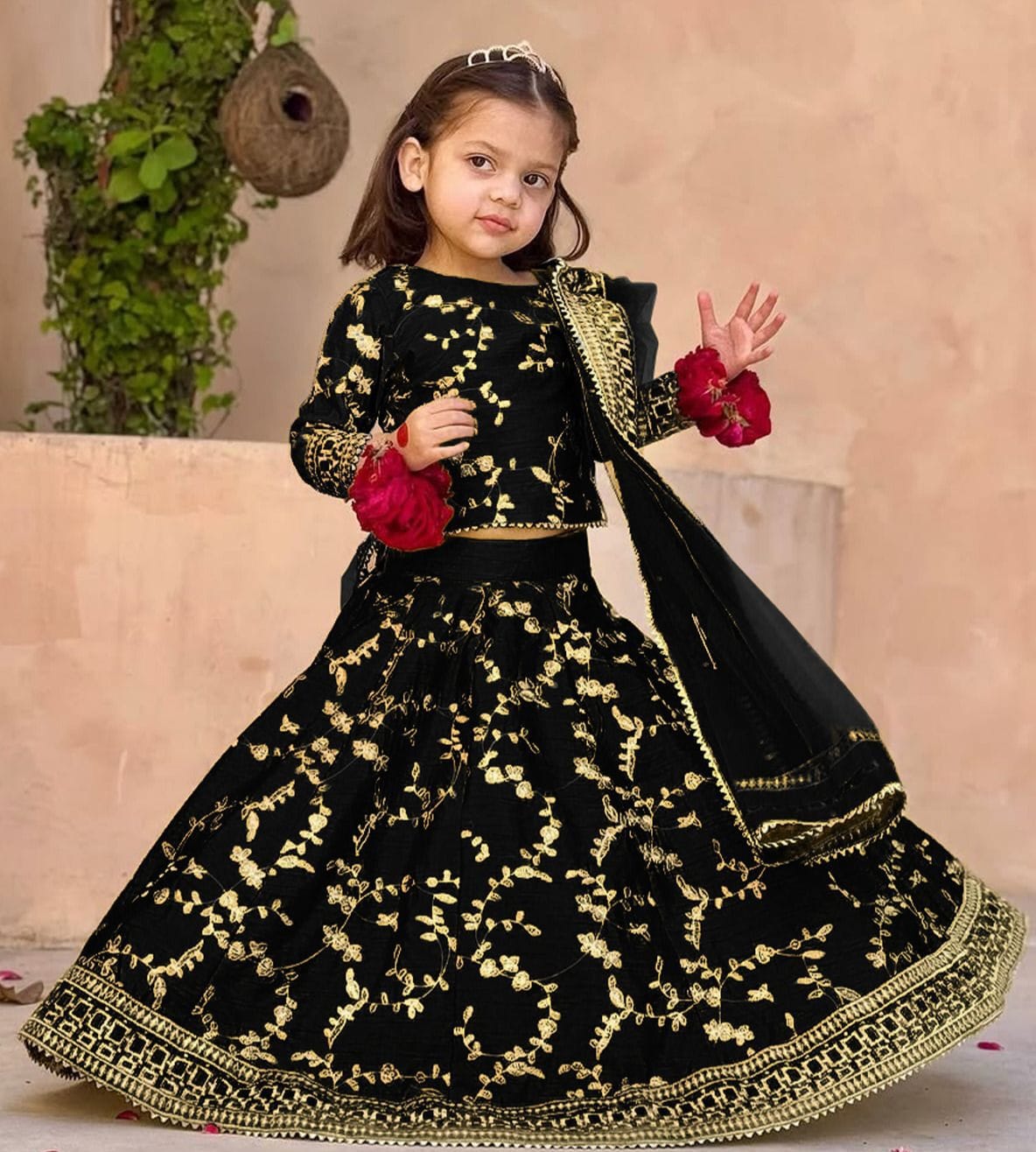 Top & Skirt Embroidered with Dupatta Kids 3Pcs
