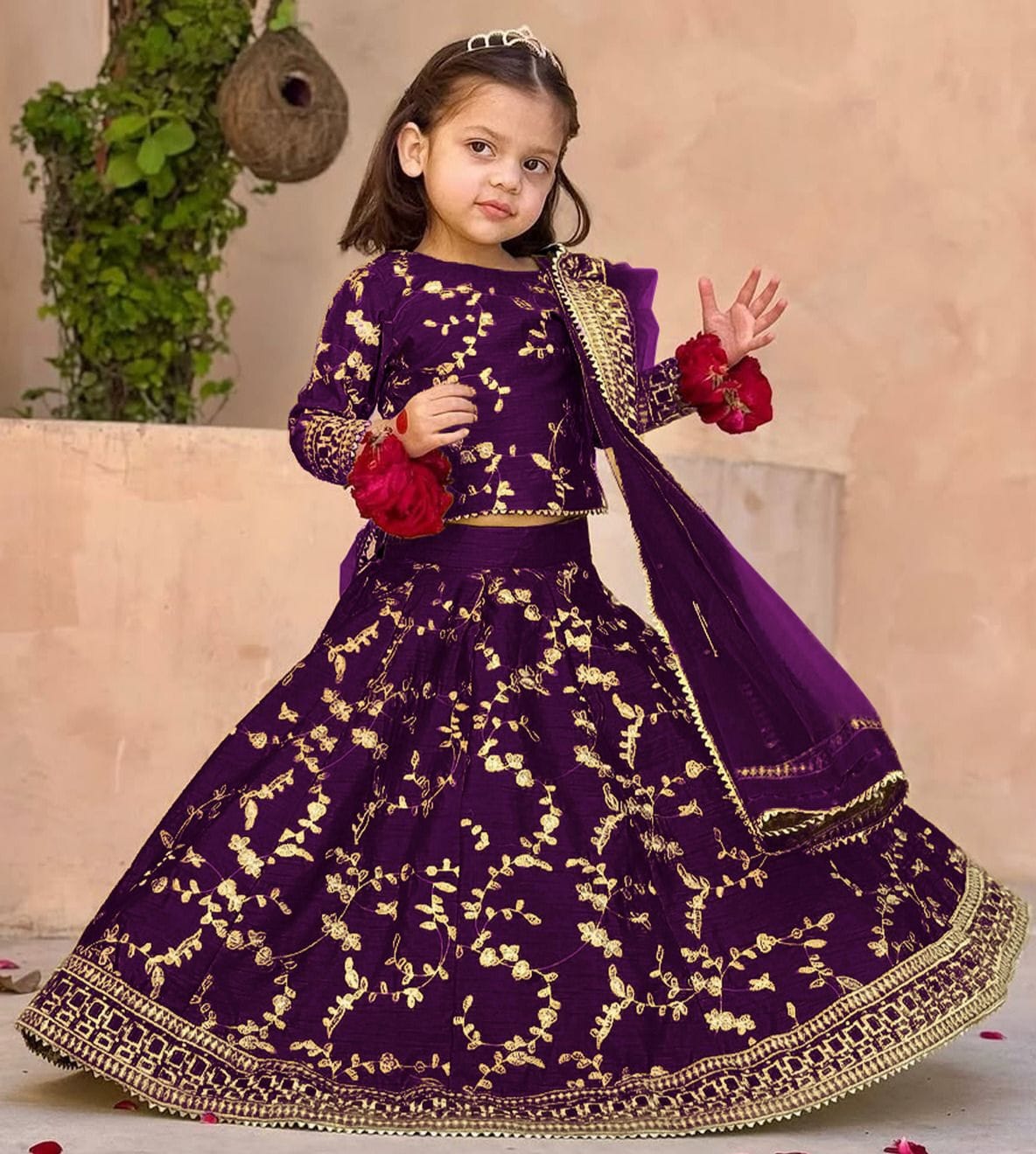 Top & Skirt Embroidered with Dupatta Kids 3Pcs