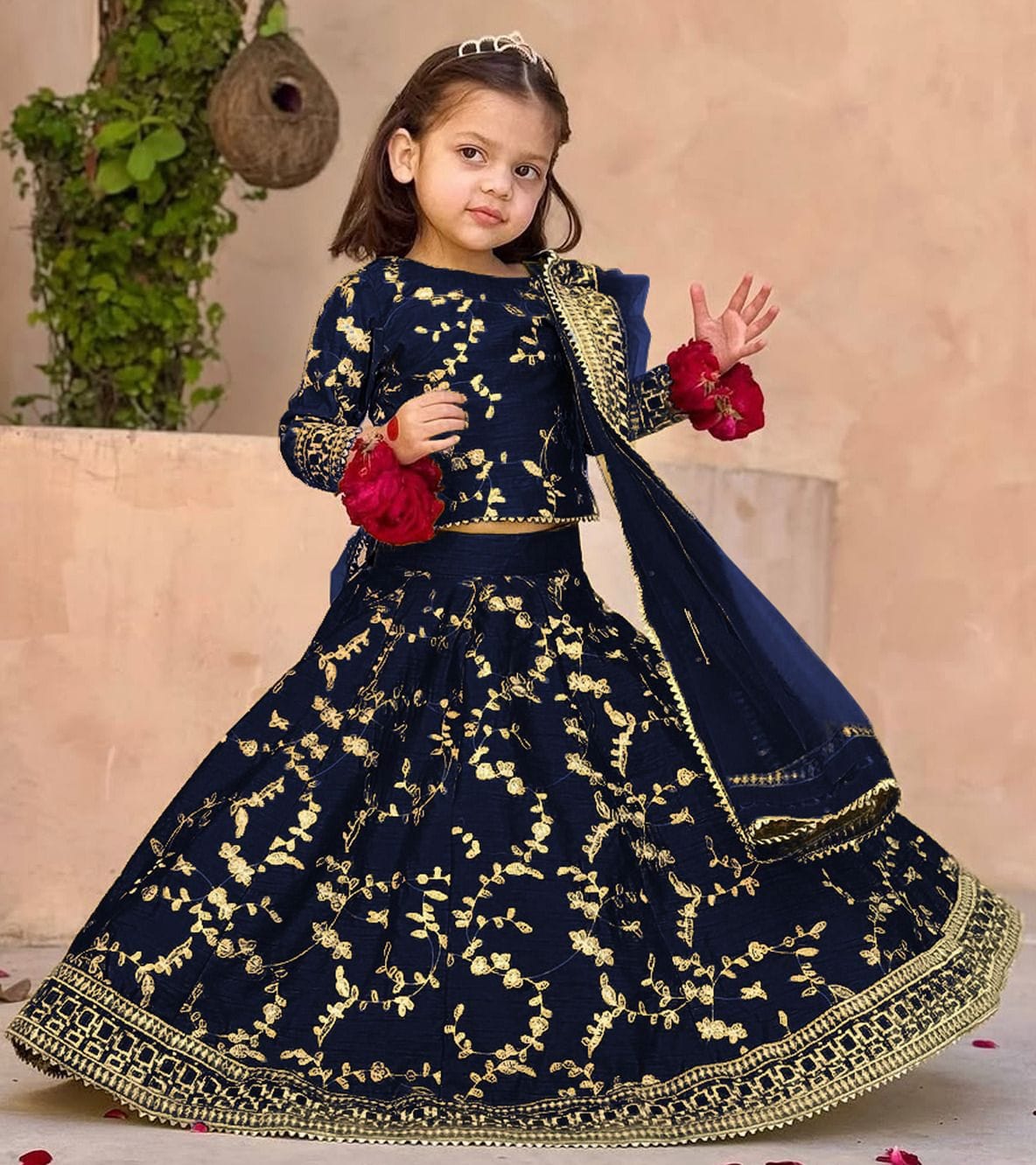 Top & Skirt Embroidered with Dupatta Kids 3Pcs