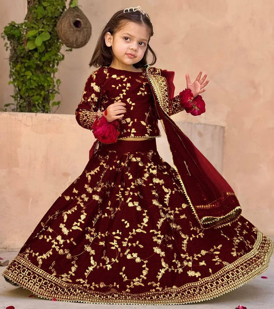Top & Skirt Embroidered with Dupatta Kids 3Pcs