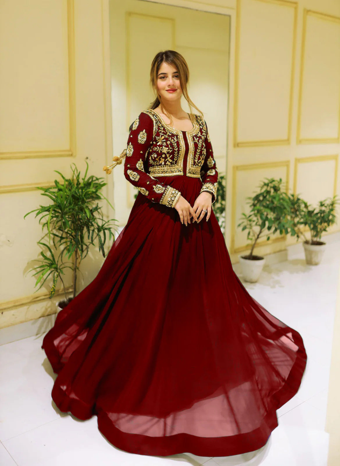 Luxurious Maxi Dress With Gold Embroidery