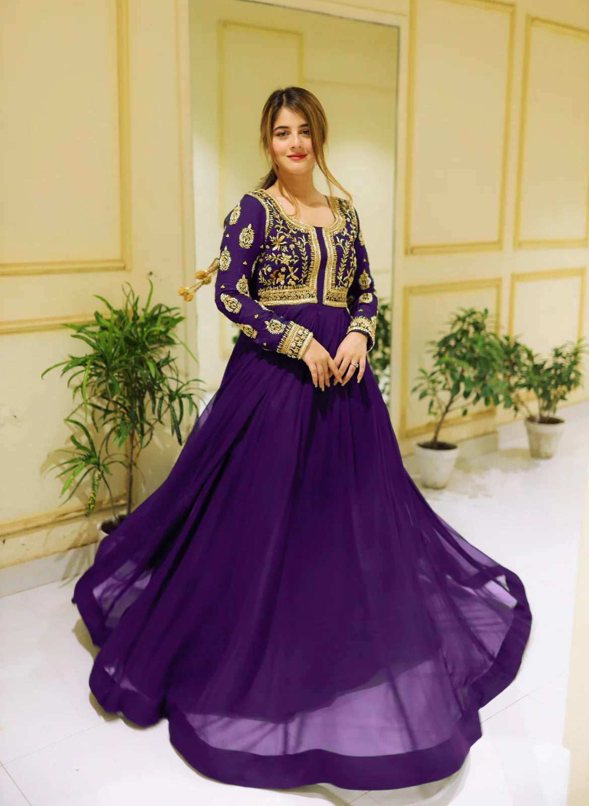 Luxurious Maxi Dress With Gold Embroidery