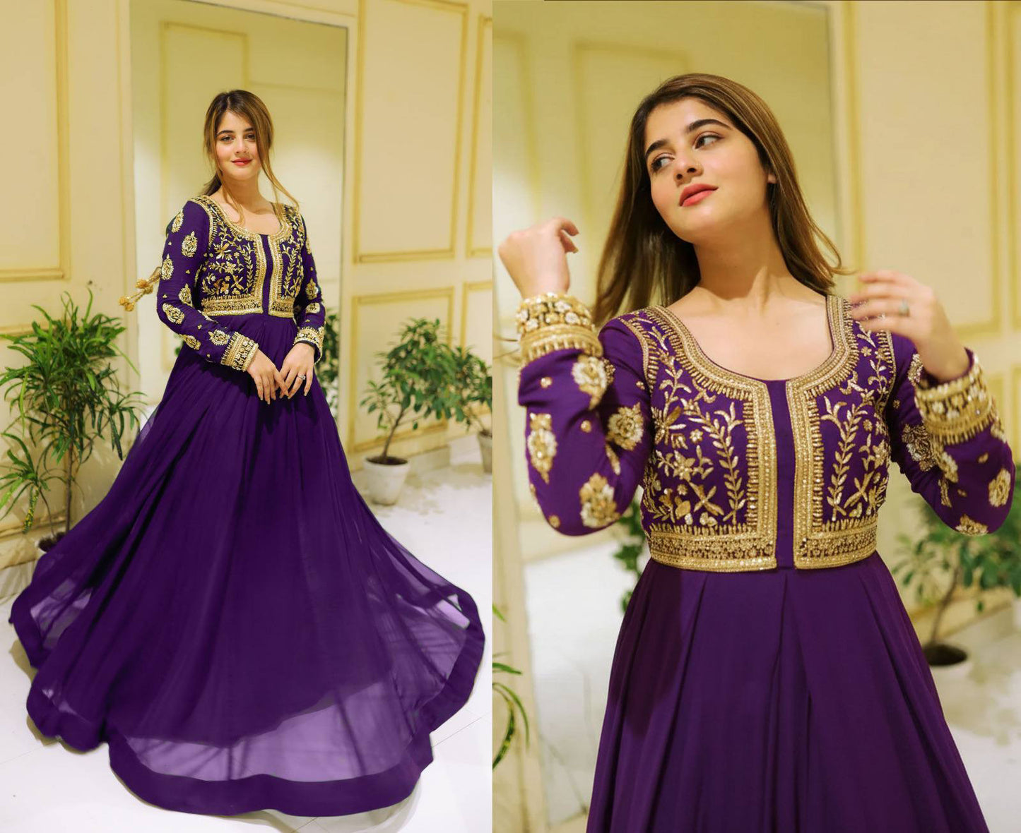 Luxurious Maxi Dress With Gold Embroidery