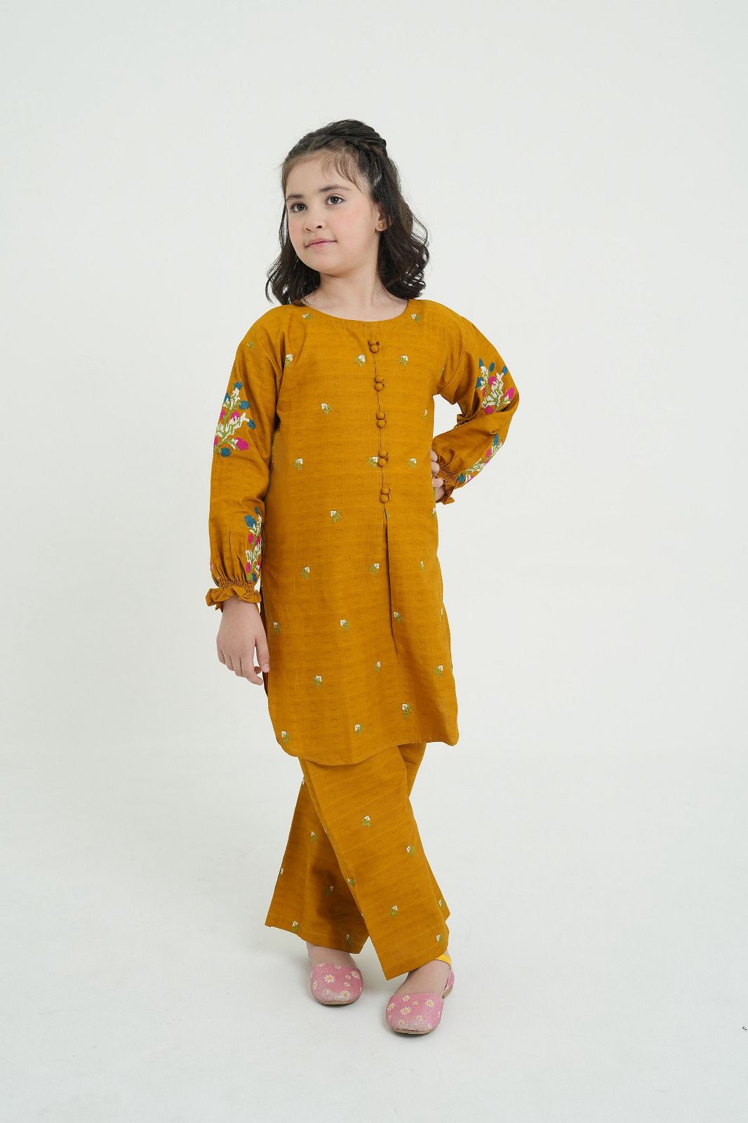 Embroidered Shirt And Embroidered Flapper Kids 2Pcs