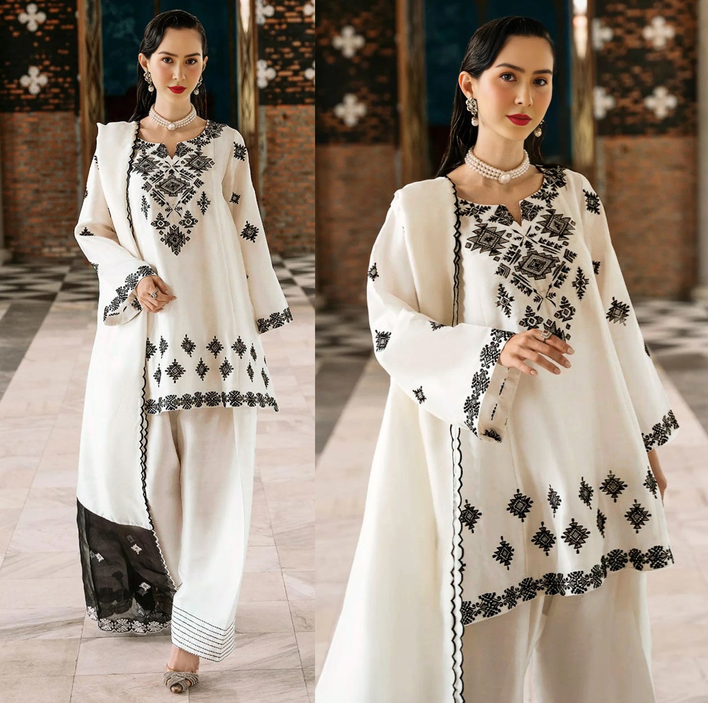 Embroidered And Lace Work Flapper 3Pcs
