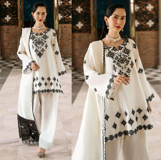 Embroidered And Lace Work Flapper 3Pcs