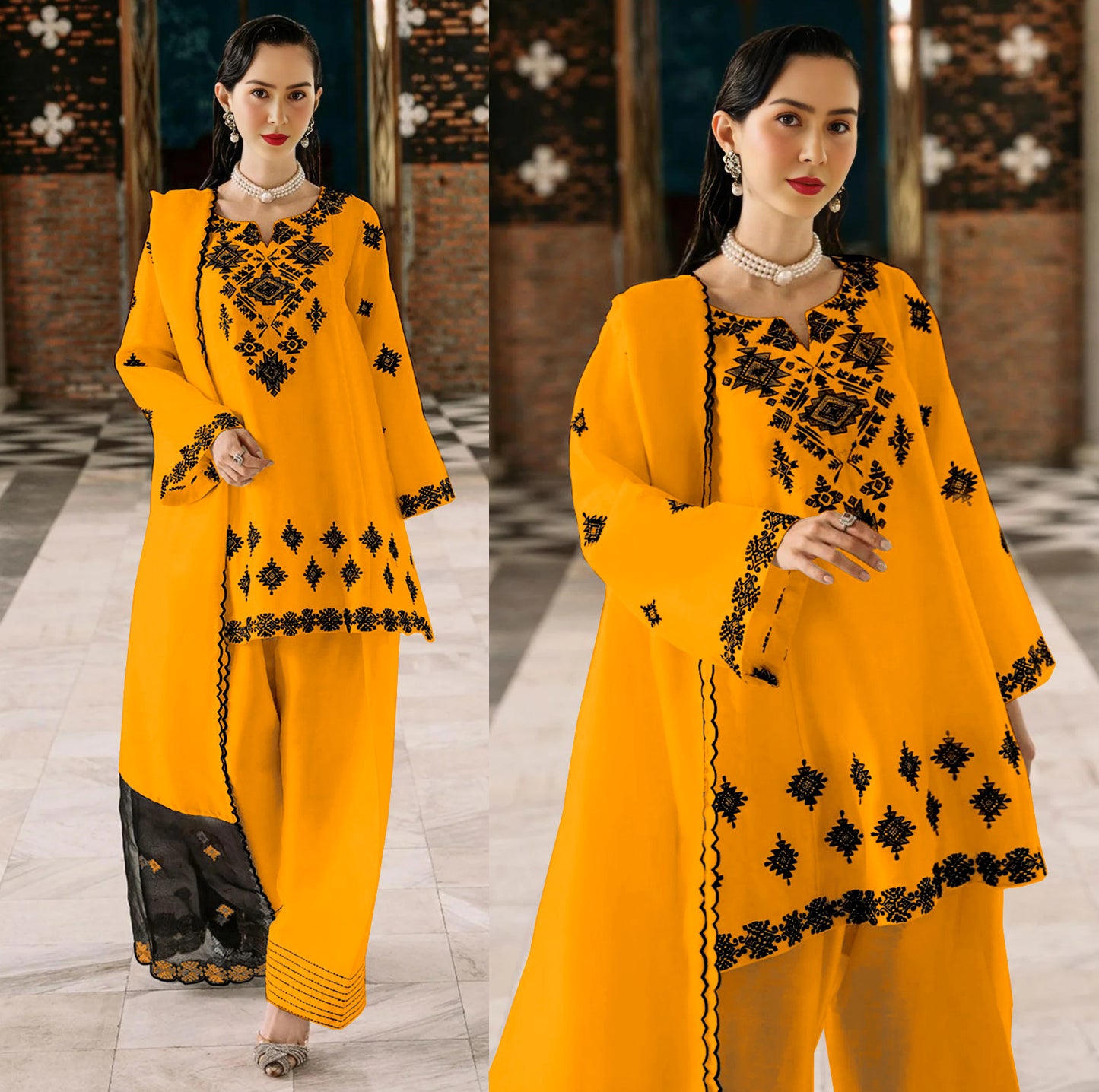 Embroidered And Lace Work Flapper 3Pcs