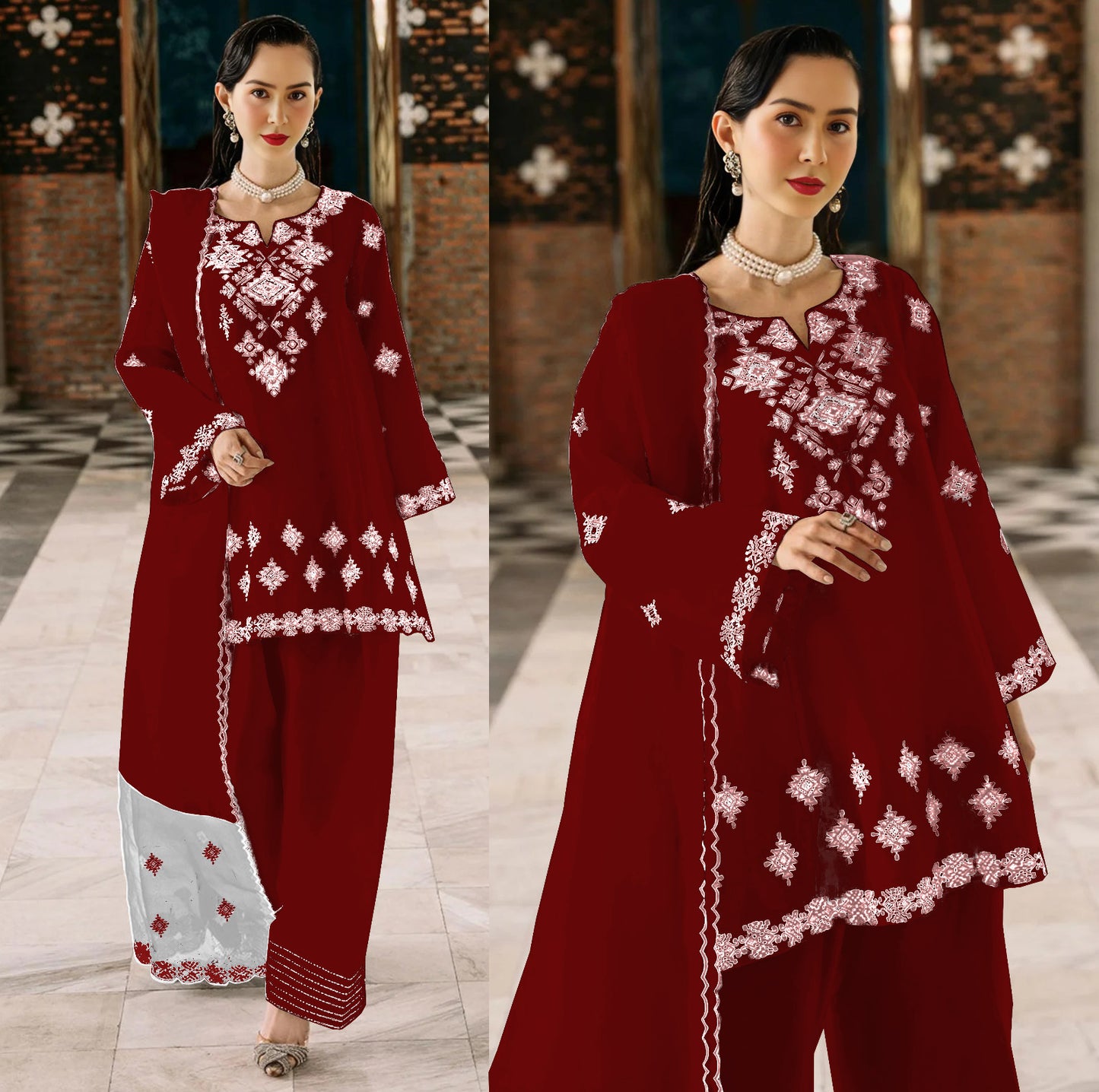 Embroidered And Lace Work Flapper 3Pcs