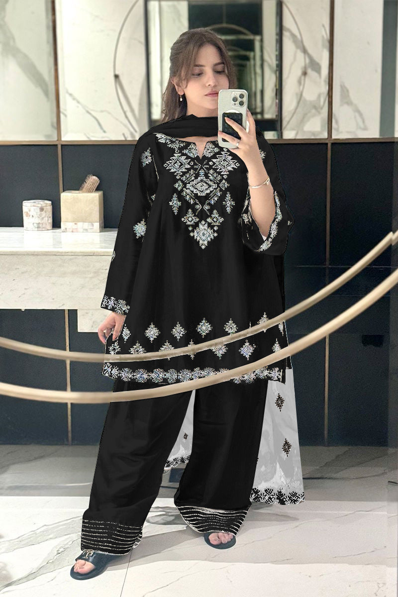 Embroidered And Lace Work Flapper 3Pcs