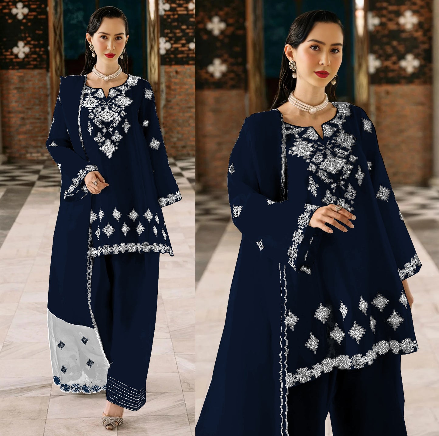 Embroidered And Lace Work Flapper 3Pcs