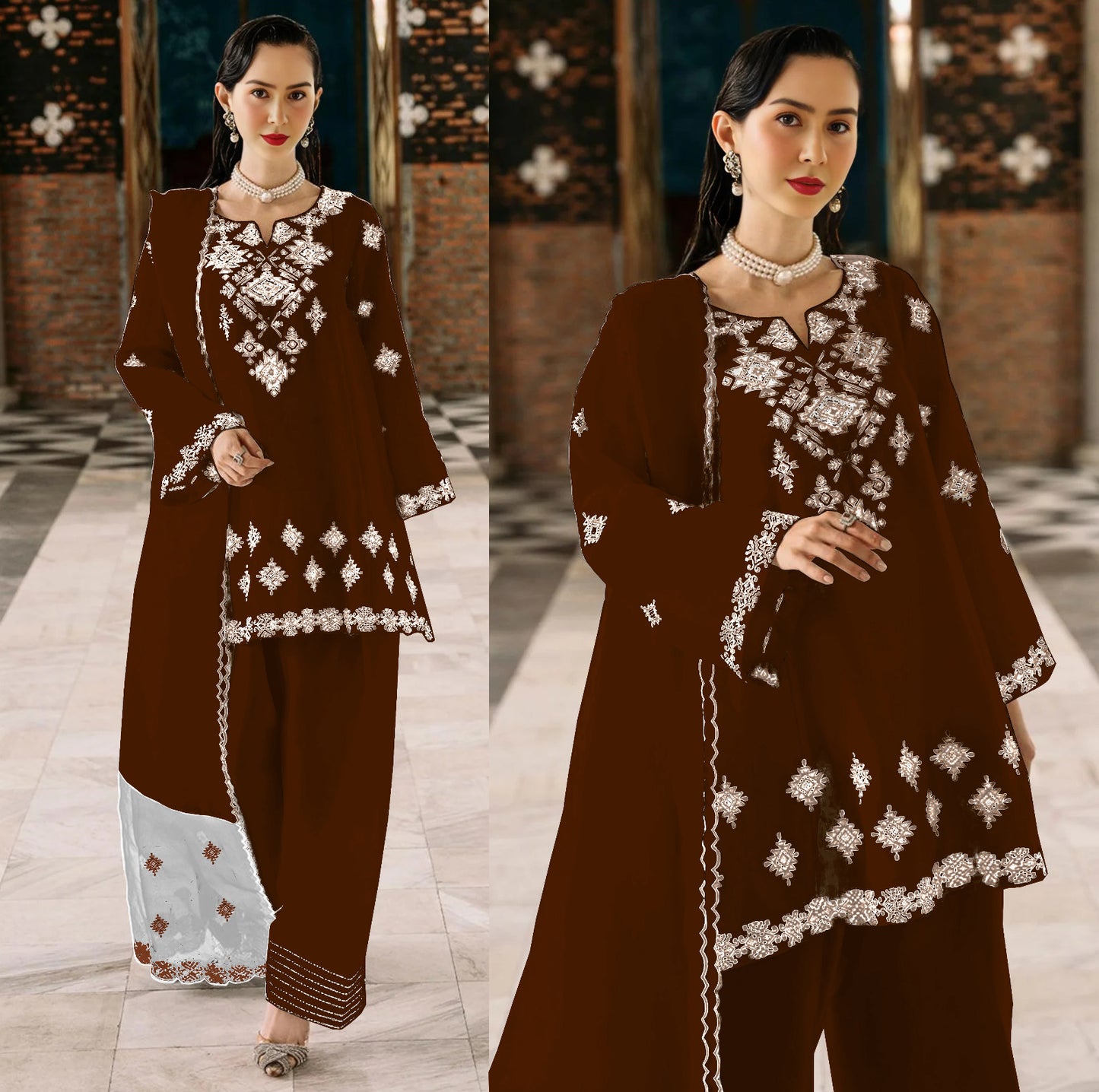 Embroidered And Lace Work Flapper 3Pcs