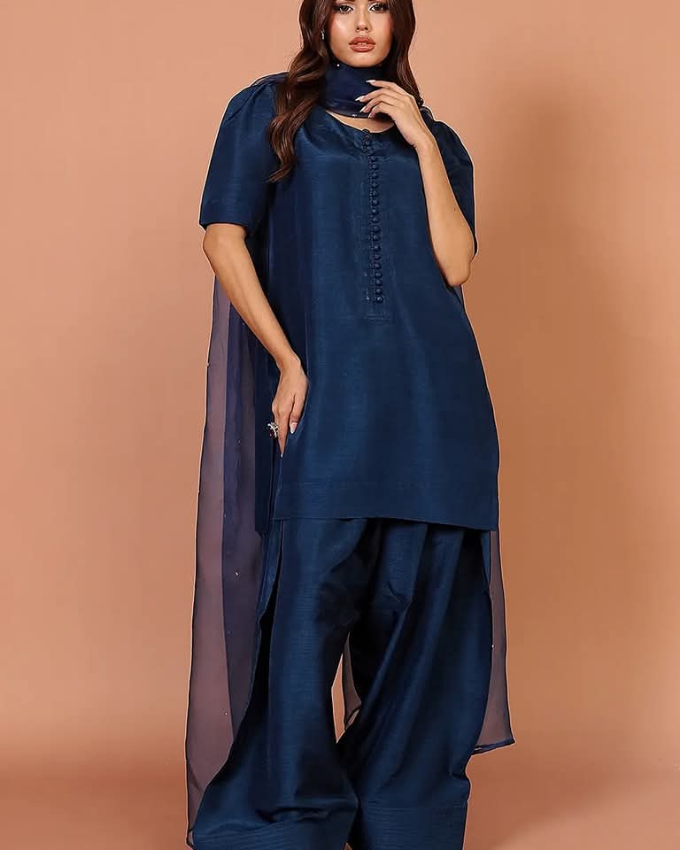 NAVY BLUE FARSHI SHALWAR 3 PCS SUIT