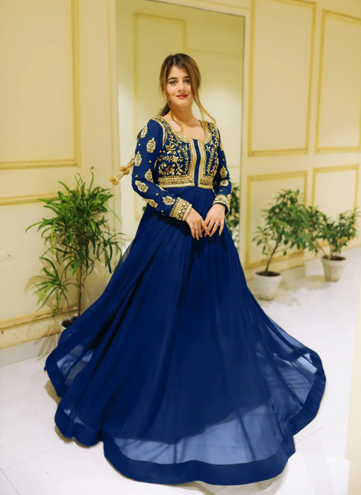 Luxurious Maxi Dress With Gold Embroidery