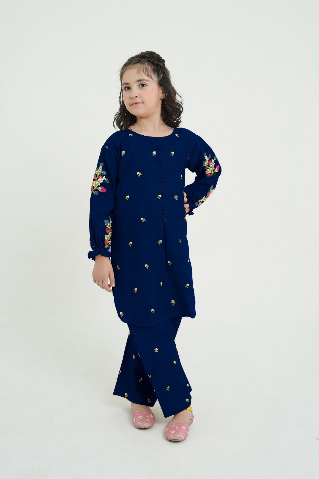 Embroidered Shirt And Embroidered Flapper Kids 2Pcs