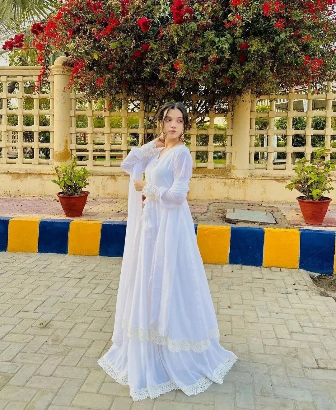 White New Chiffon Double Flair Maxi