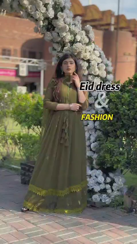 Green New Chiffon Double Flair Maxi