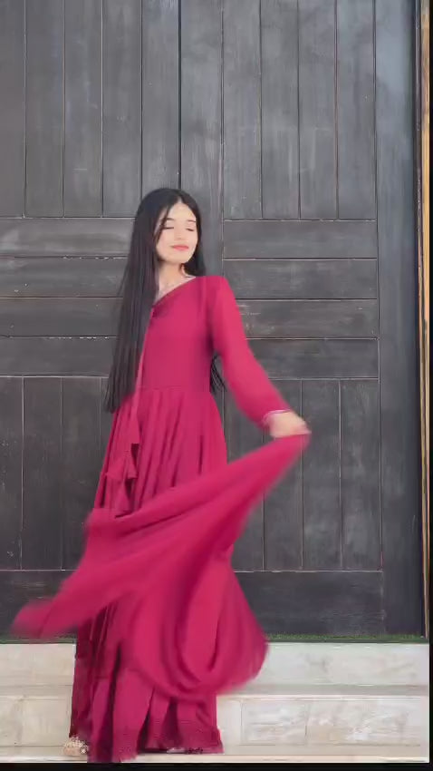 Maroon New Chiffon Double Flair Maxi