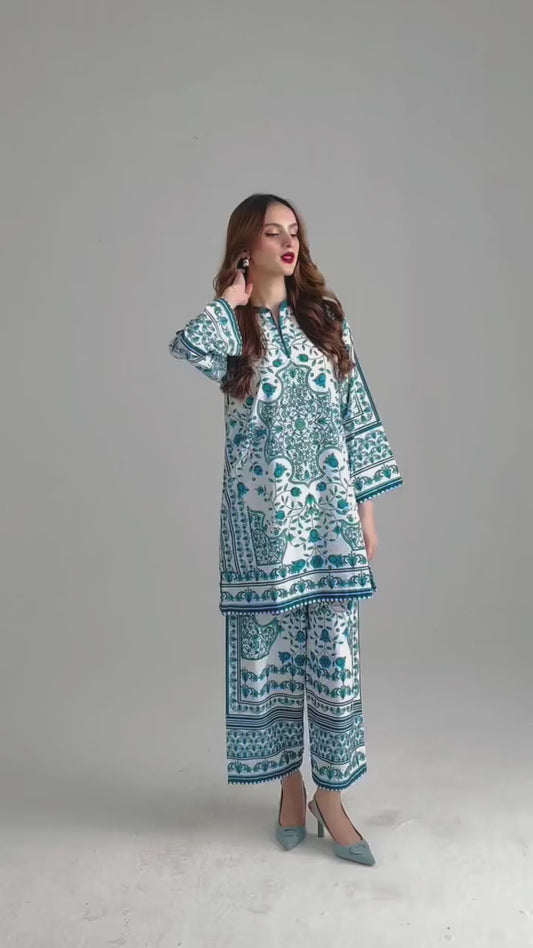 "Blue & White Printed Shalwa Kameez "