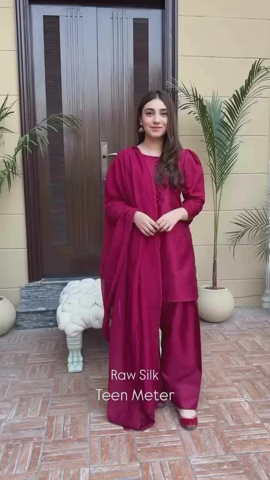 MAROON FARSHI SHALWAR 3 PCS SUIT