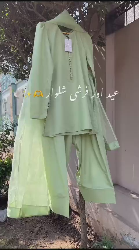 PISTA GREEN FARSHI SHALWAR 3 PCS SUIT