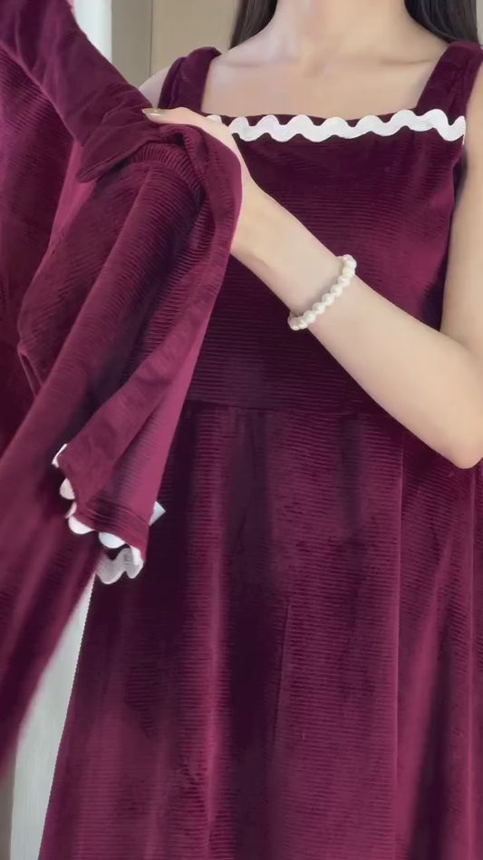 BERRY VELVET MAXI WITH COATI