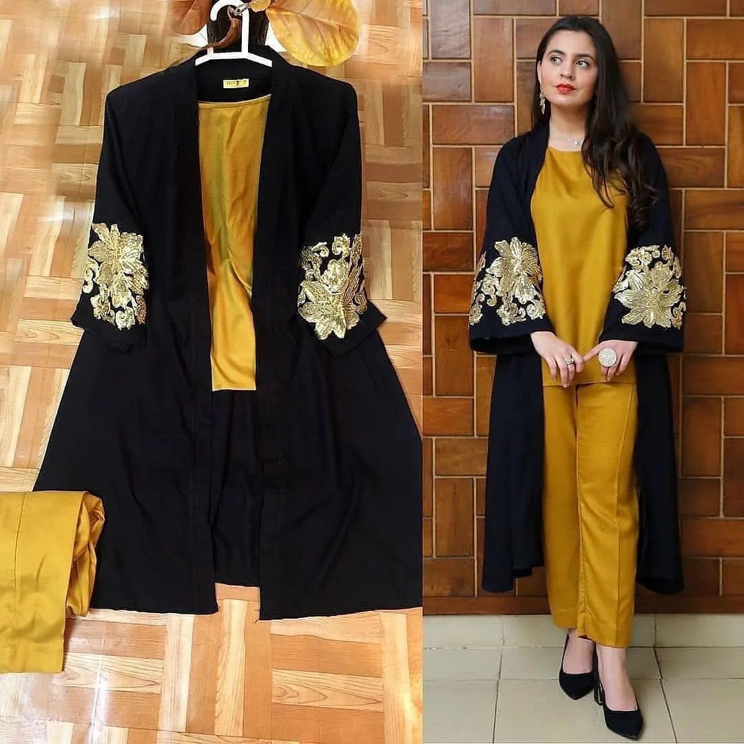 Golden Sequin Embroidery Dress By Pehnawayy