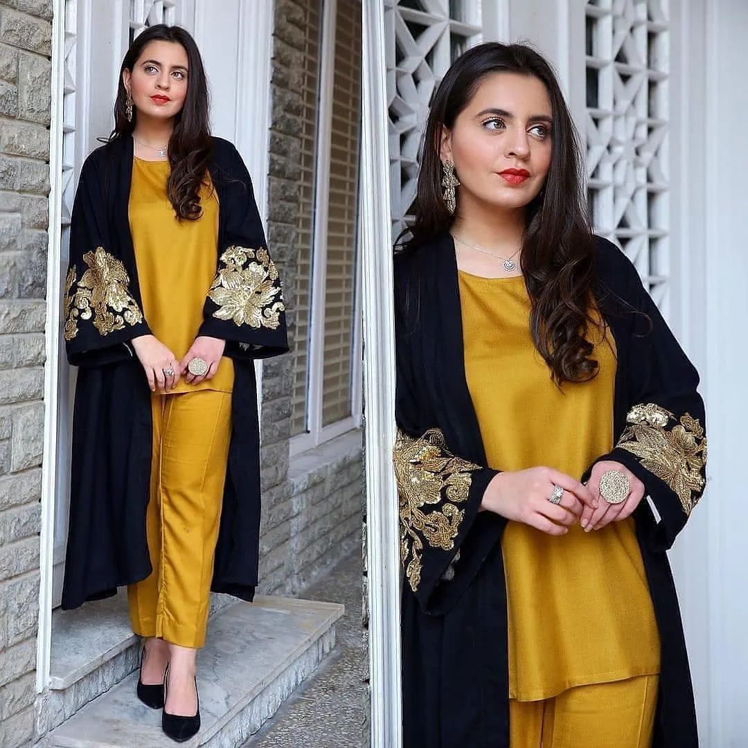 Golden Sequin Embroidery Dress By Pehnawayy